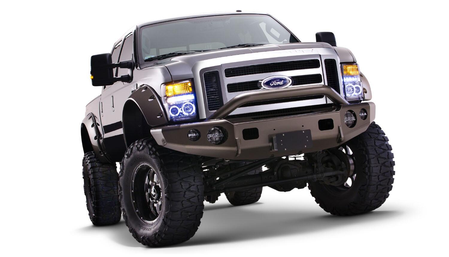 Black Cutout Style Smooth Finish Front Fender Flares For 1999-2010 Ford F250 Styleside Super Duty 2008-2010 F350 To F-550 Super Duty Bushwacker