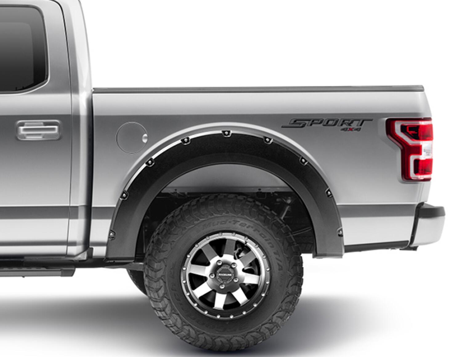 Black Pocket/Rivet Style Smooth Finish Rear Fender Flares For 2015-2020 Ford F150 Bushwacker
