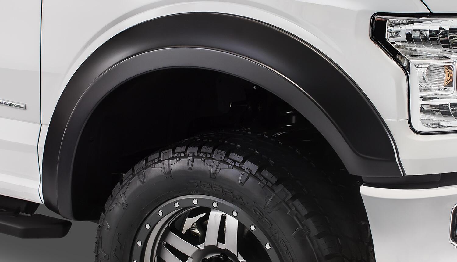 Black Extendafender Style Smooth Finish Front Fender Flares For 2015-2017 Ford F150 Bushwacker