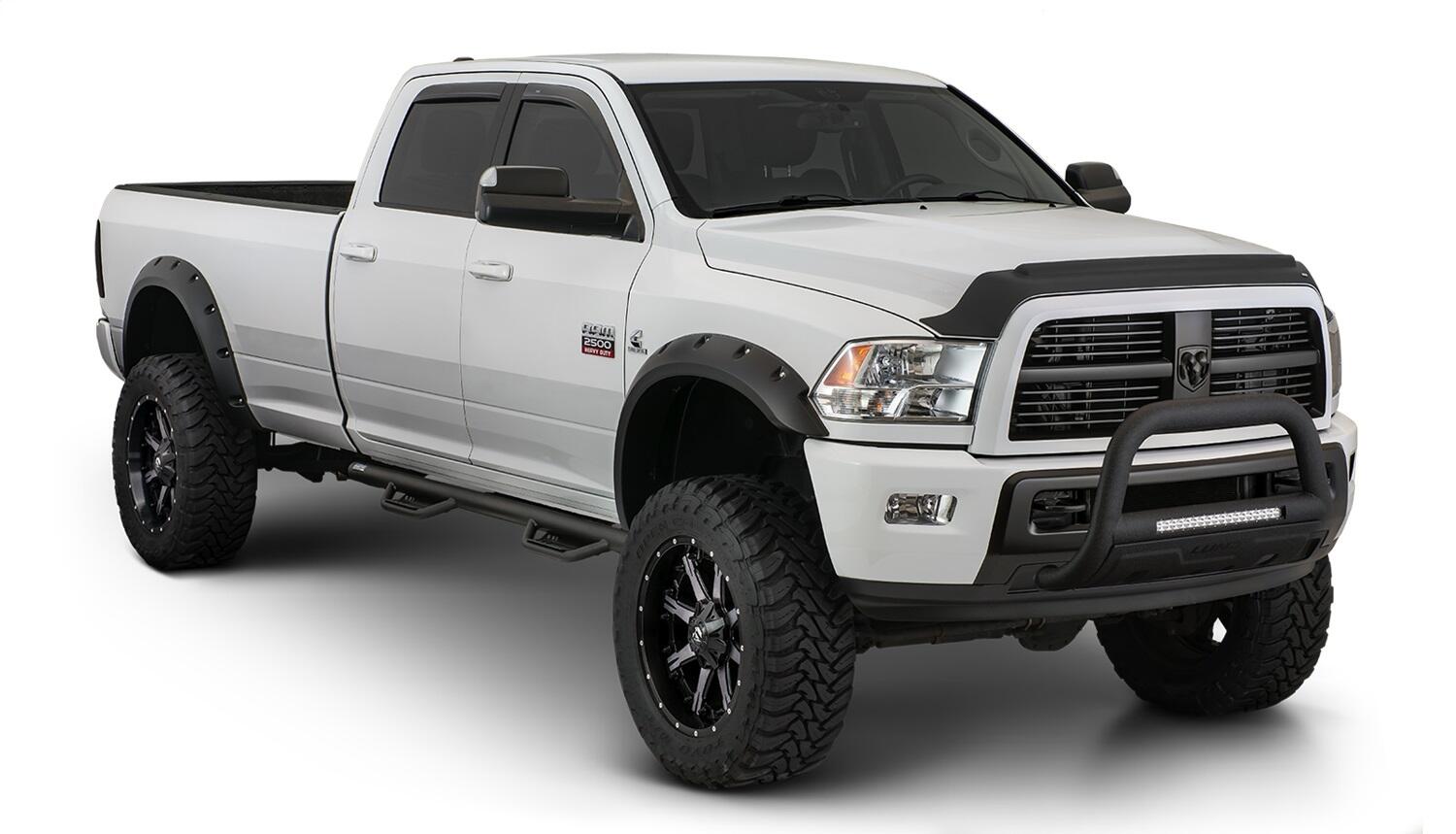 Black Max Coverage Pocket/Rivet Style Smooth Finish Front Fender Flares For 2015-2017 Ford F150 (Excludes Models With Tech Package) Bushwacker
