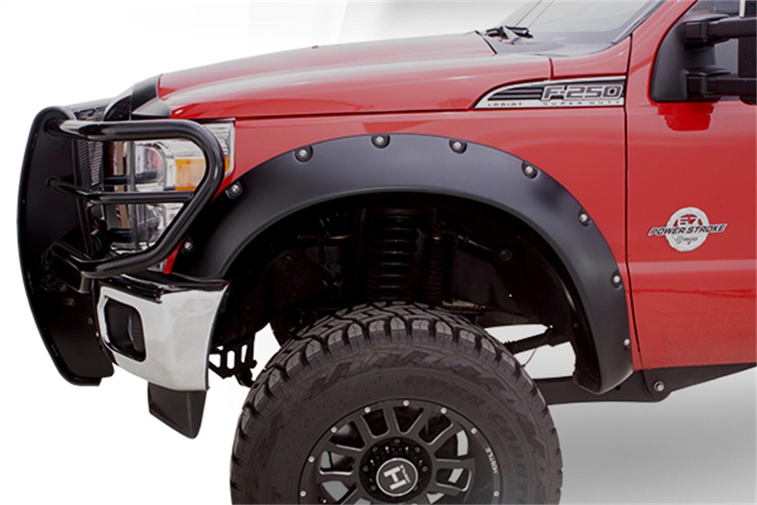 Black Cutout Style Smooth Finish Rear Fender Flares For 2011-2016 Ford F250 To F-450 Super Duty Bushwacker