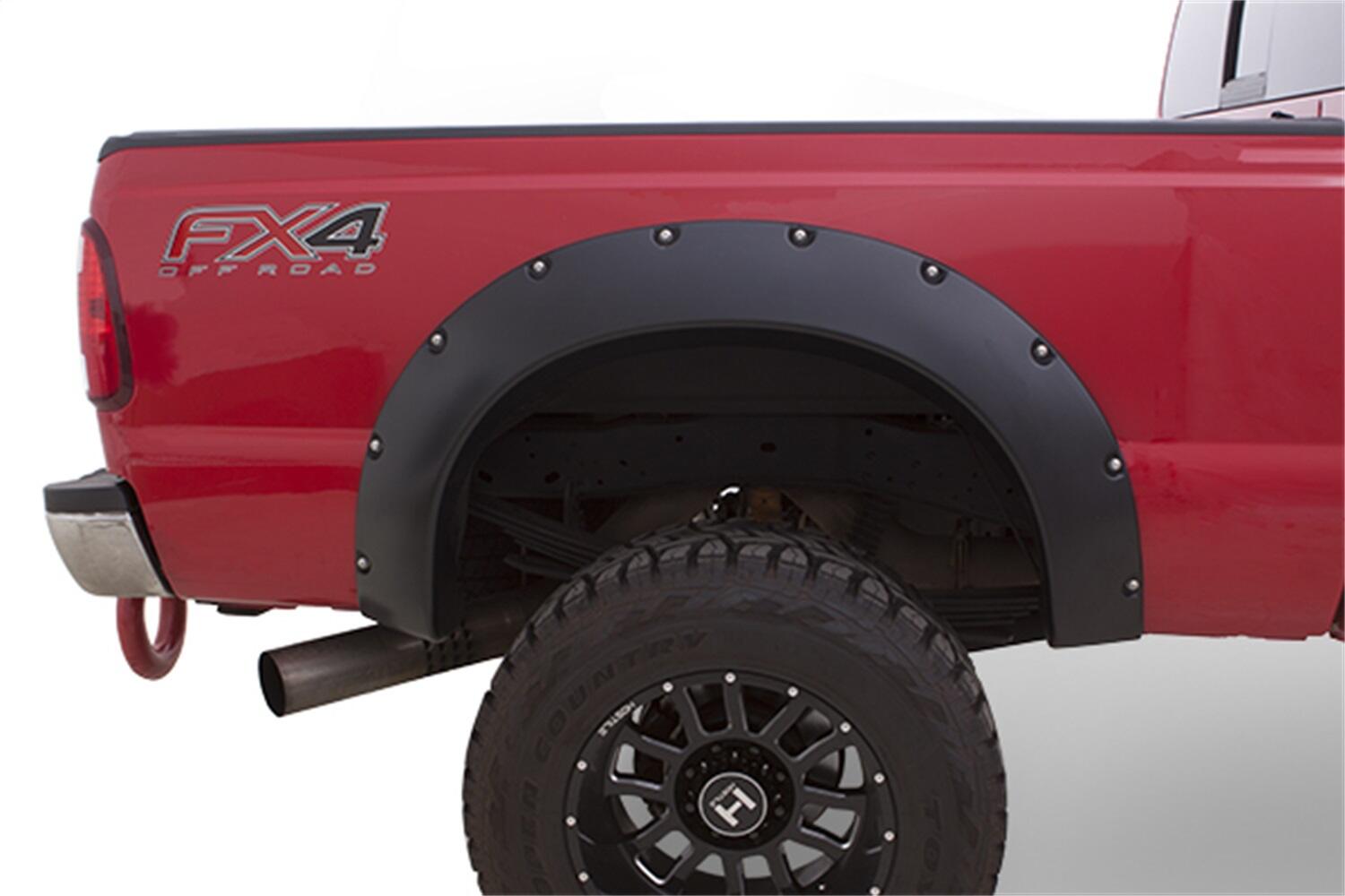 Black Cutout Style Smooth Finish Rear Fender Flares For 2011-2016 Ford F250 To F-450 Super Duty Bushwacker