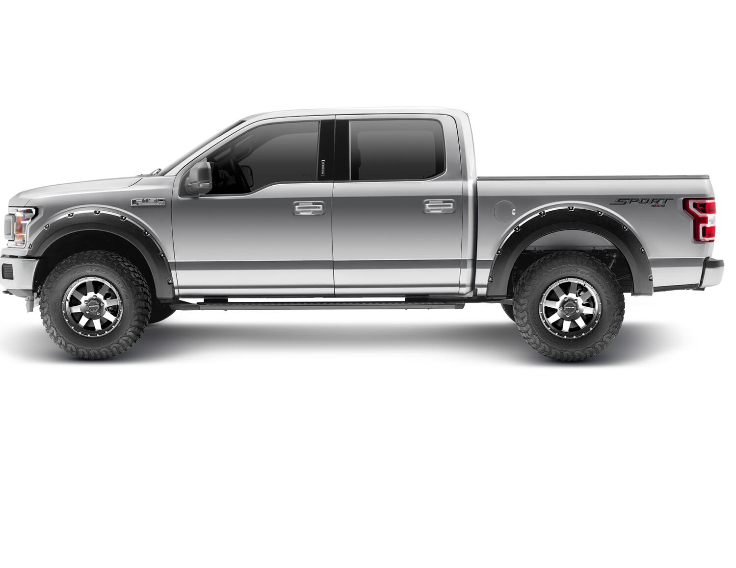 Black Pocket/Rivet Style Smooth Finish Front Fender Flares For 2018-2020 F150 W/78.9/97.6 Inch Bed 2018-2020 F150 W/67.1 Inch Bed Bushwacker