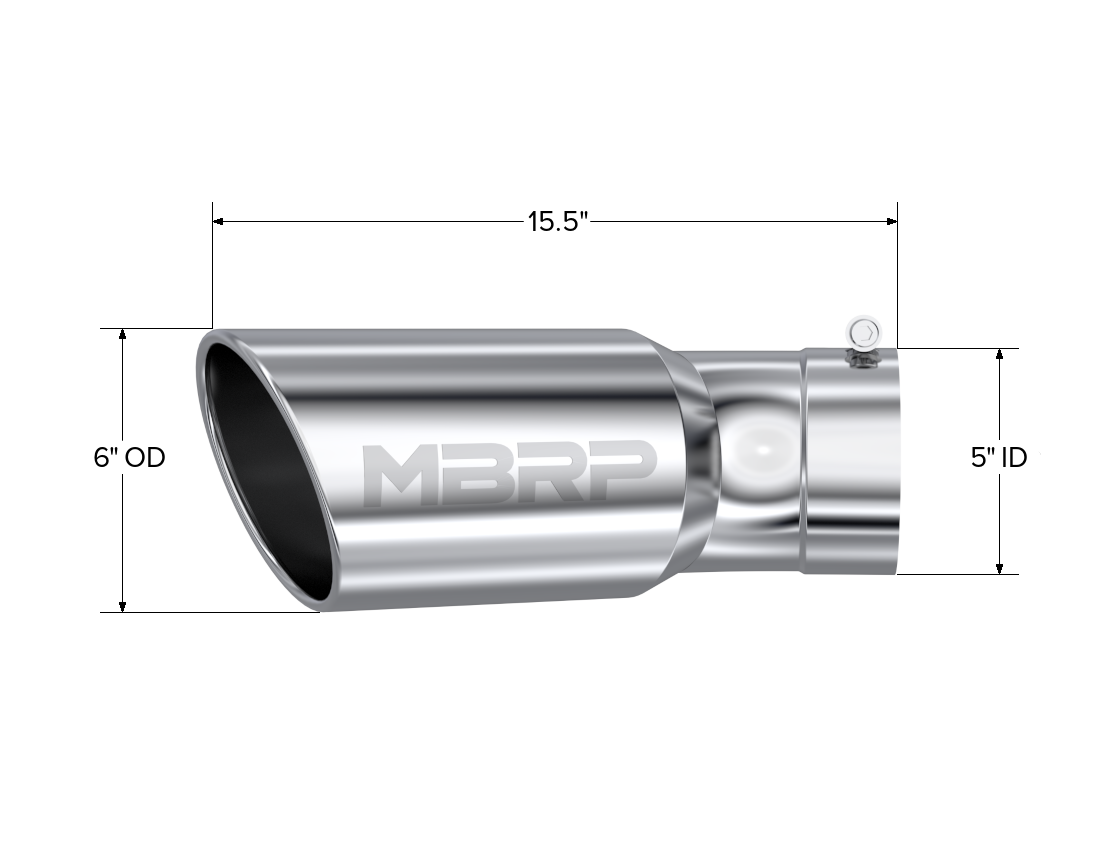 2015-UP Chevrolet/ GMC 2500/ 3500 Duramax Exhaust Tip 6 Inch O.D. Angled Rolled End 5 Inch Inlet 15 1/2 Inch Length 30 Degree Bend T304 Stainless Steel - Apollo Off-Road