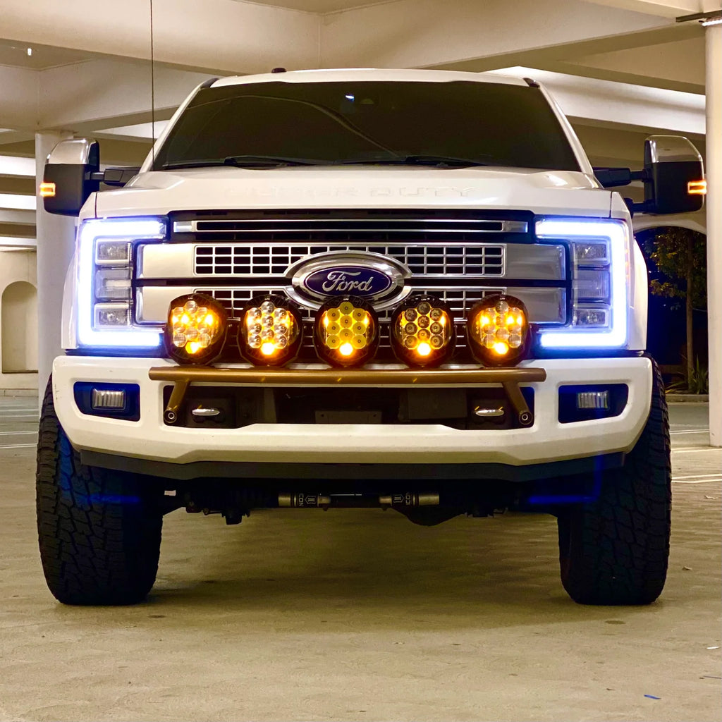 2017 - 2024 Ford Super Duty Light Mount - "The Classic" Trophy Truck Style featuring 5 Round Off-Road Light Tabs - Apollo Off-Road