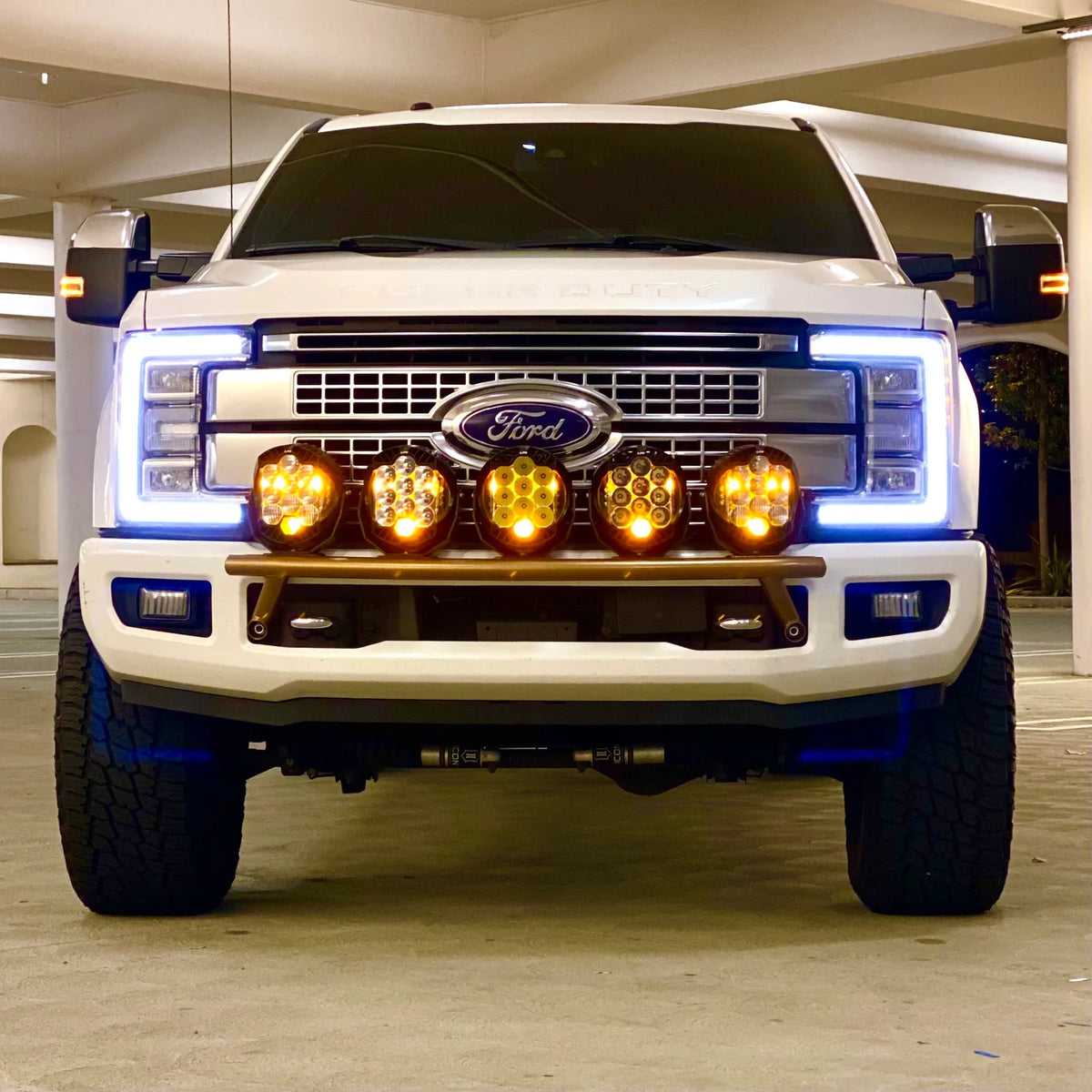 2017 - 2024 Ford Super Duty Light Mount - "The Classic" Trophy Truck Style featuring 5 Round Off-Road Light Tabs - Apollo Off-Road