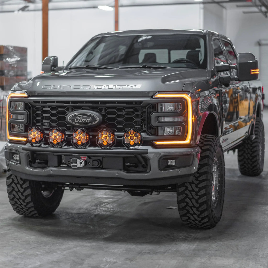 2017 - 2024 Ford Super Duty Light Mount - "The Classic" Trophy Truck Style featuring 5 Round Off-Road Light Tabs - Apollo Off-Road