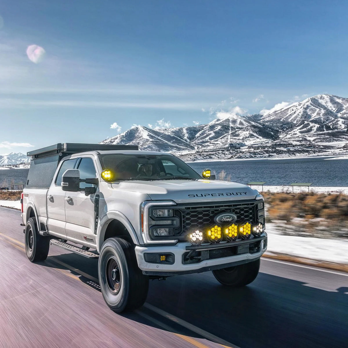 2017 - 2024 Ford Super Duty Light Mount - "The Classic" Trophy Truck Style featuring 5 Round Off-Road Light Tabs - Apollo Off-Road