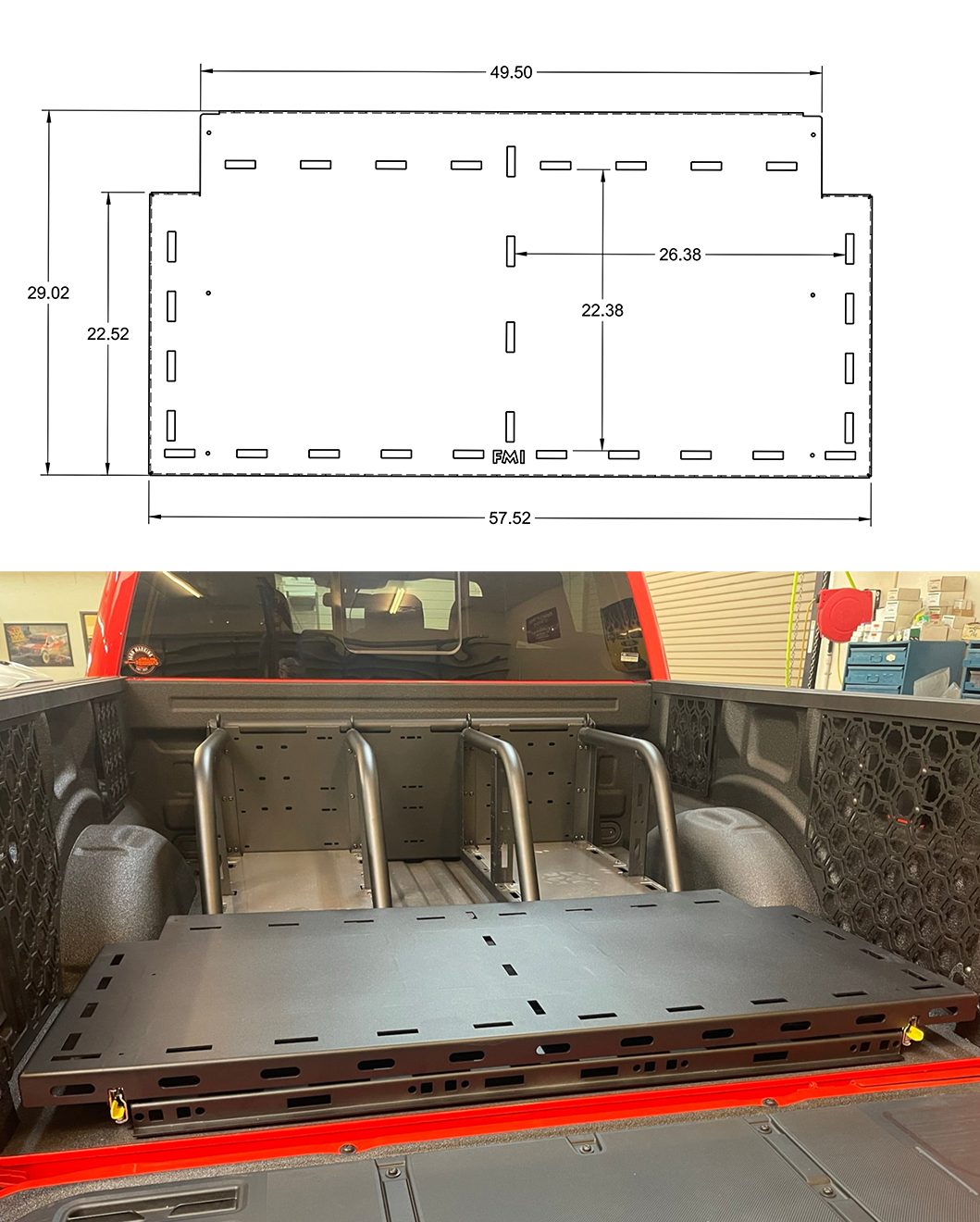 Foutz Motorsports Modular Bed Organizer with Slide Out Cargo Tray 2017-2024 Ford F-150 Raptor 2023-2024 Ford F-150 Raptor R
