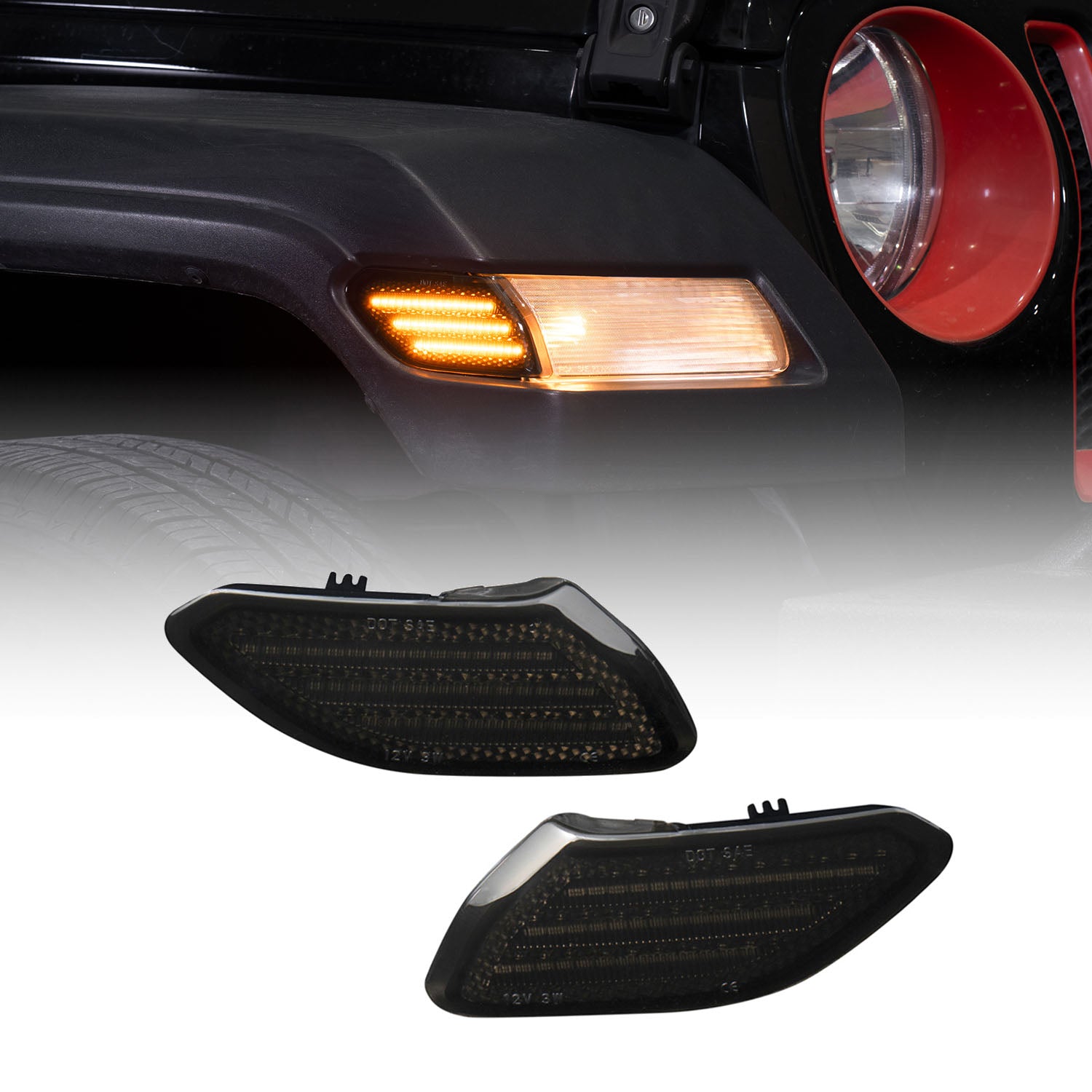 2018-2025 Jeep Gladiator/Wrangler LED Sidemarkers Smoked (pair) - Apollo Off-Road
