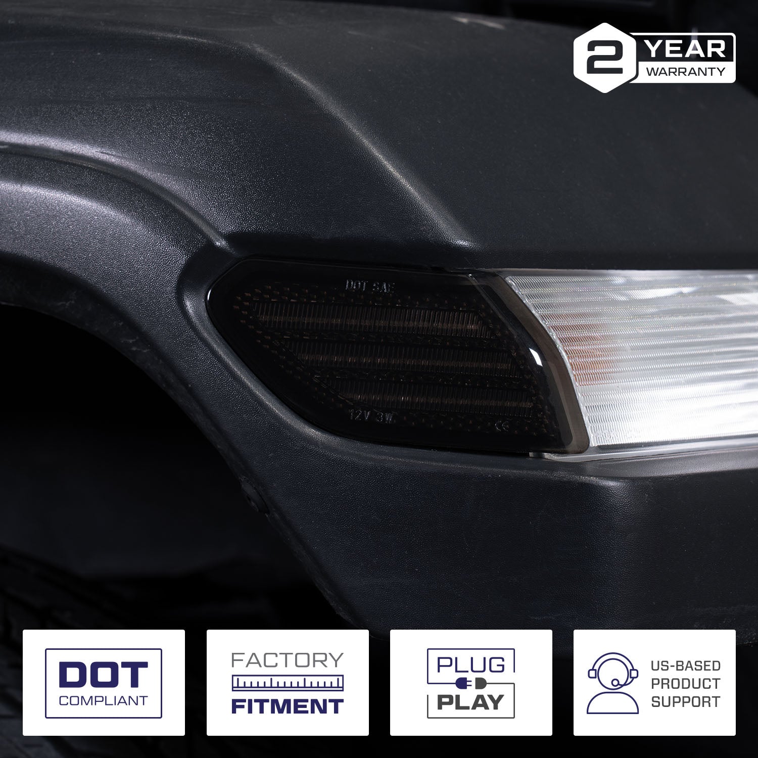 2018-2025 Jeep Gladiator/Wrangler LED Sidemarkers Smoked (pair) - Apollo Off-Road