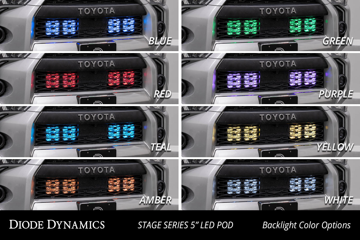 Diode Dynamics SS5 Stealth Grille LED 2-Pod Kit for 2014-2024 Toyota 4Runner Pro White Driving