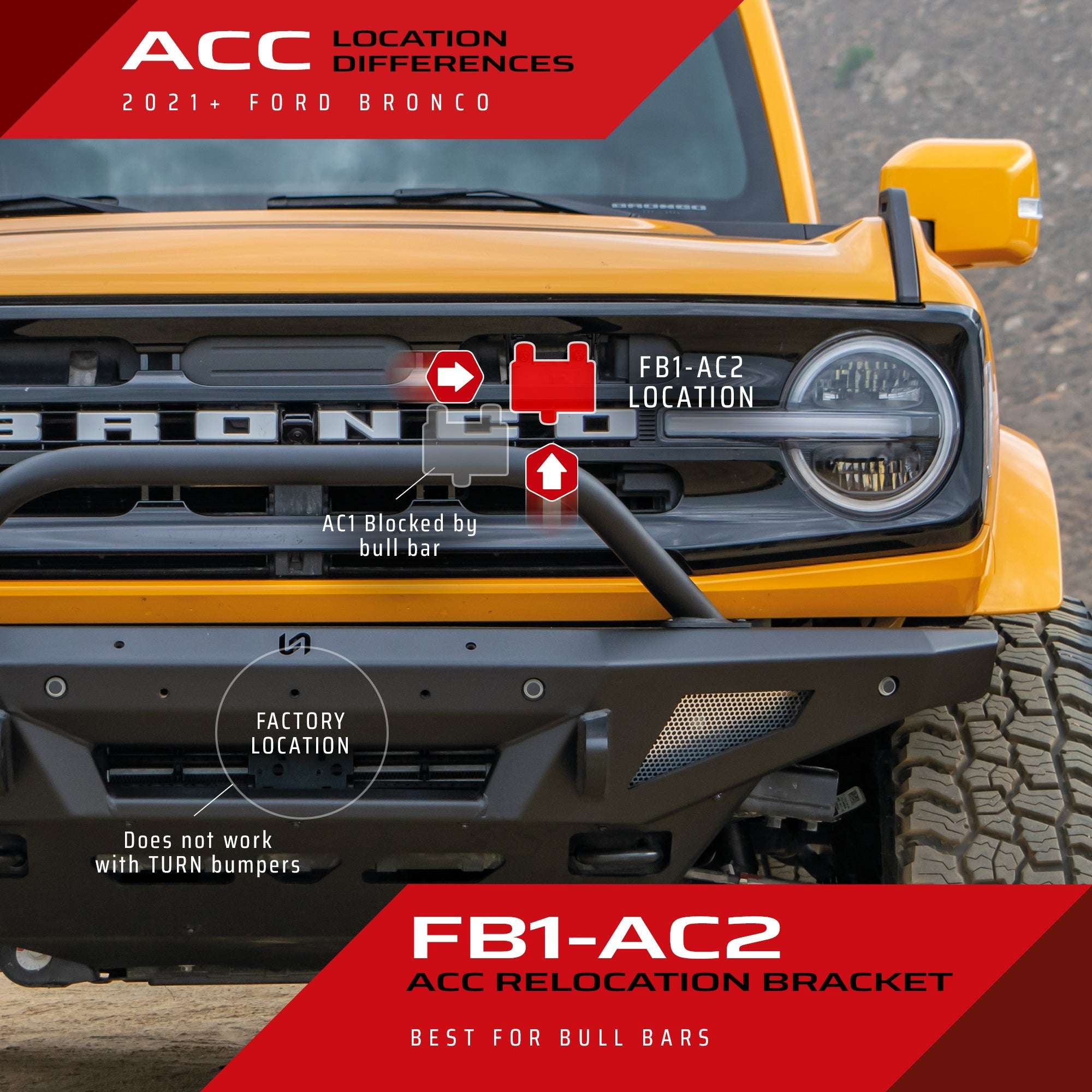 ACC Relocation Bracket for Ford Bronco Brush and Grill Guards