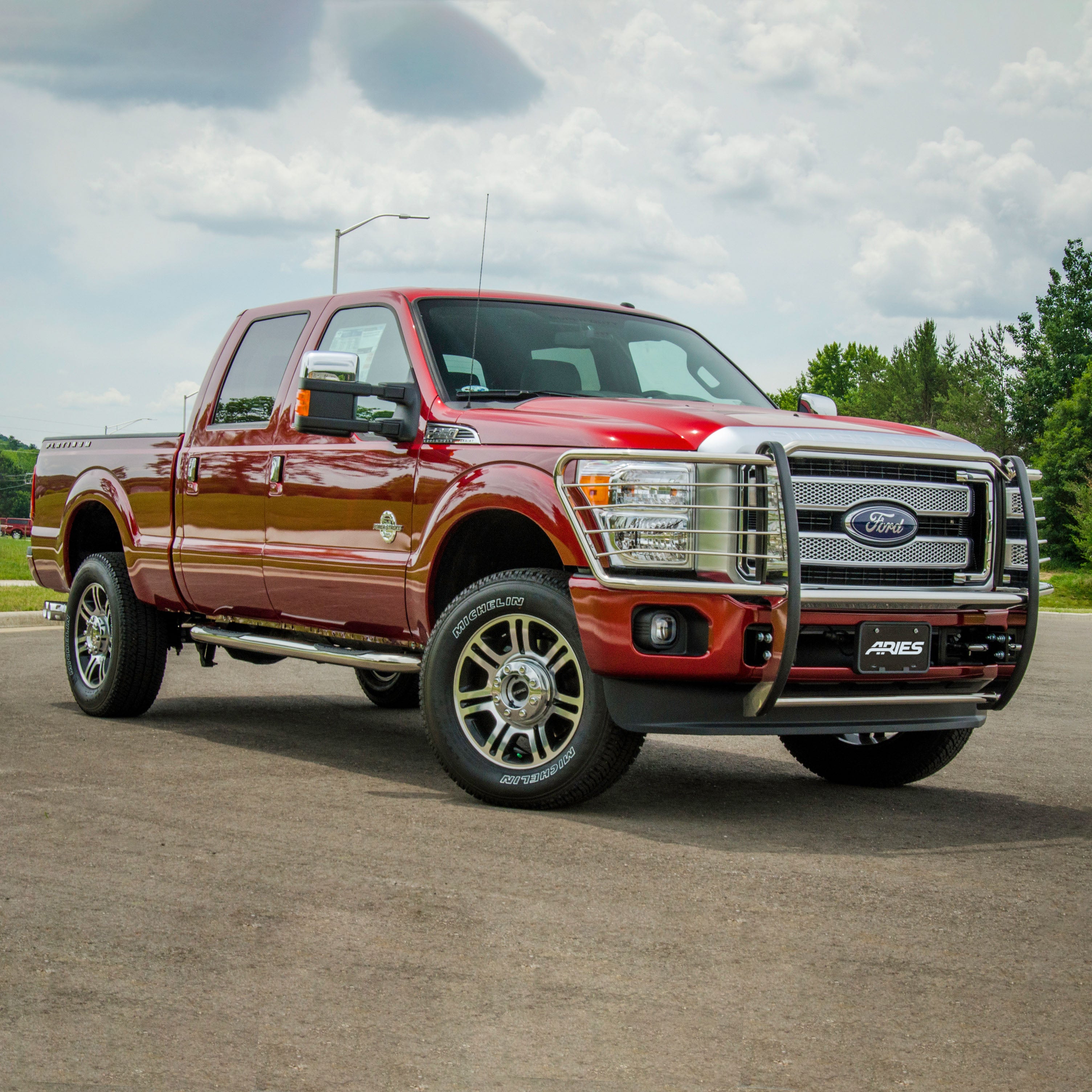 ARIES 3" Round Polished Stainless Side Bars, 1999-2016 Ford F-250/F-350 Super Duty, 2008-2016 Ford F-450 Super Duty