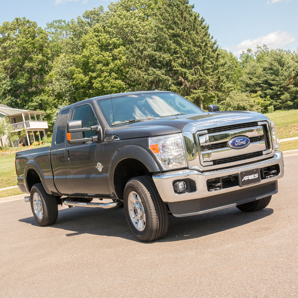 ARIES 3" Round Polished Stainless Side Bars, 1999-2016 Ford F-250/F-350 Super Duty