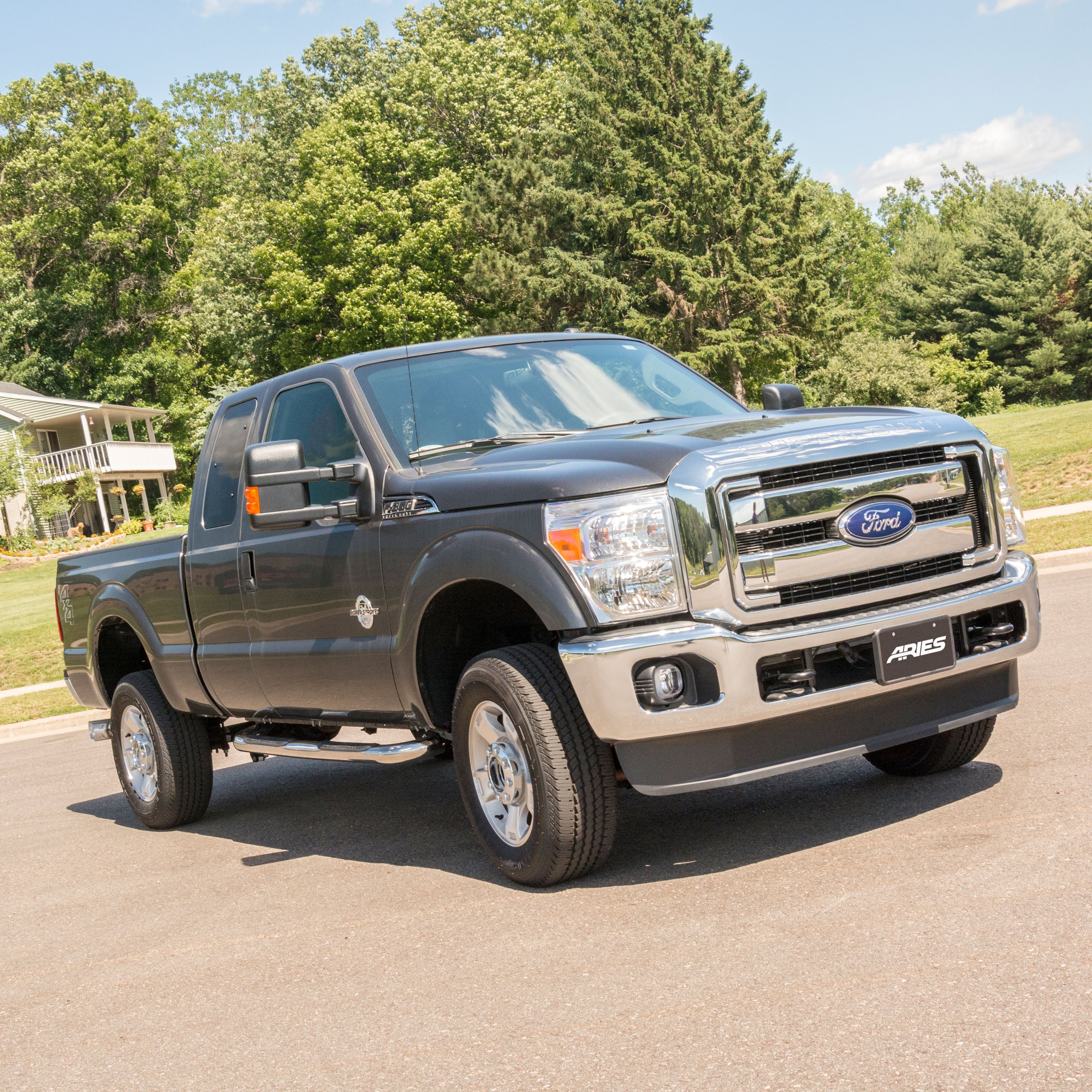 ARIES 3" Round Polished Stainless Side Bars, 1999-2016 Ford F-250/F-350 Super Duty
