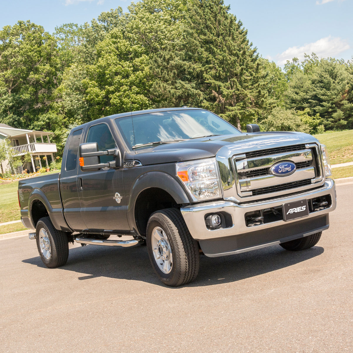 ARIES 3" Round Polished Stainless Side Bars, 1999-2016 Ford F-250/F-350 Super Duty