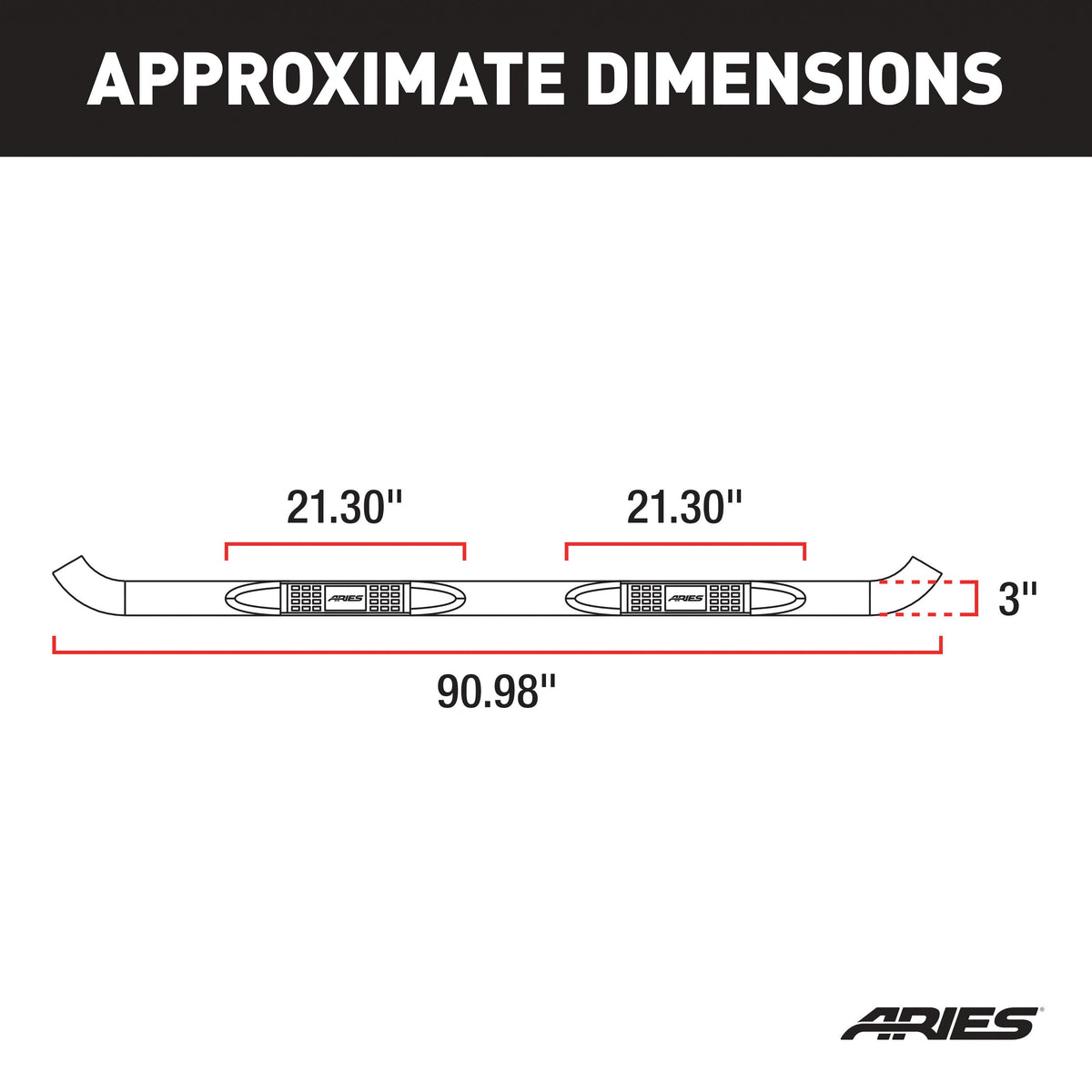 ARIES 3" Round Black Steel Side Bars, 2015-2026 Ford F-150, 2017-2026 Ford F-250/F-350/F-450/F-550 Super Duty, 2022-2025 Ford F-150 Lightning
