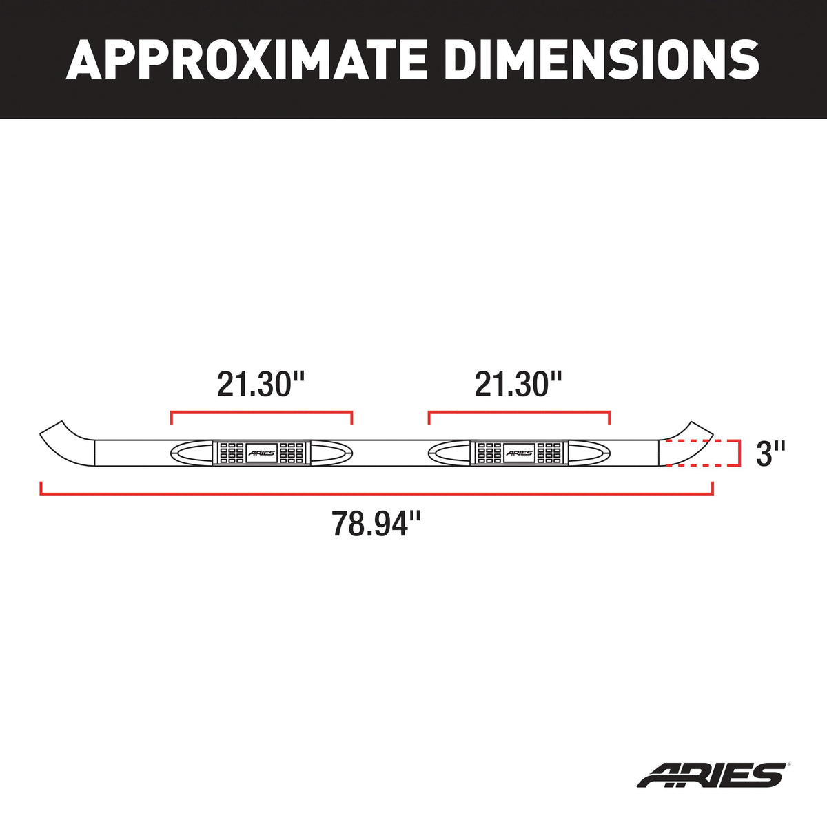 ARIES 3" Round Black Steel Side Bars, 2015-2026 Ford F-150, 2017-2026 Ford F-250/F-350/F-450/F-550 Super Duty