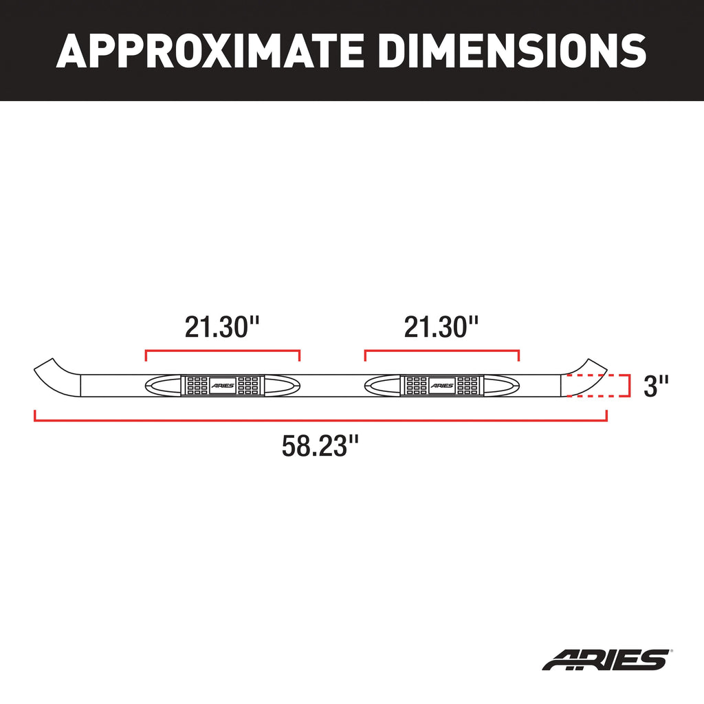 ARIES 3" Round Polished Stainless Side Bars, 2015-2026 Ford F-150, 2017-2026 Ford F-250/F-350/F-450/F-550 Super Duty