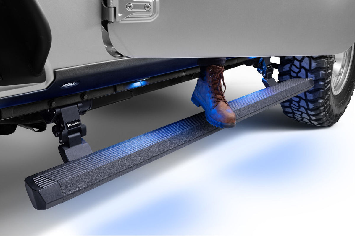 RealTruck VoltStep Electric Running Board Kit Protective Bedliner Coating 2018-2026 Jeep Wrangler Go Rhino