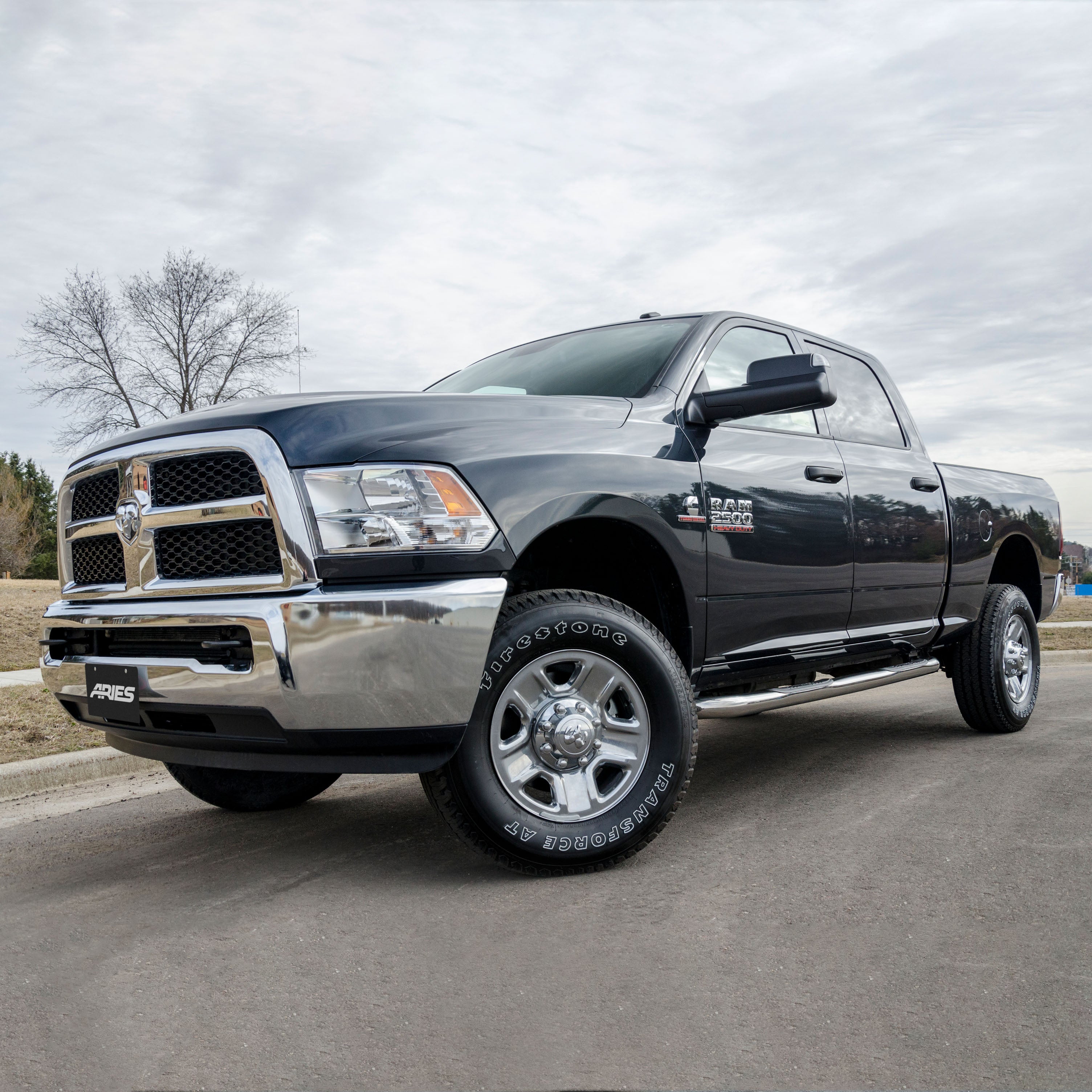 ARIES 3" Round Polished Stainless Side Bars, 2019-2026 Ram 2500/3500