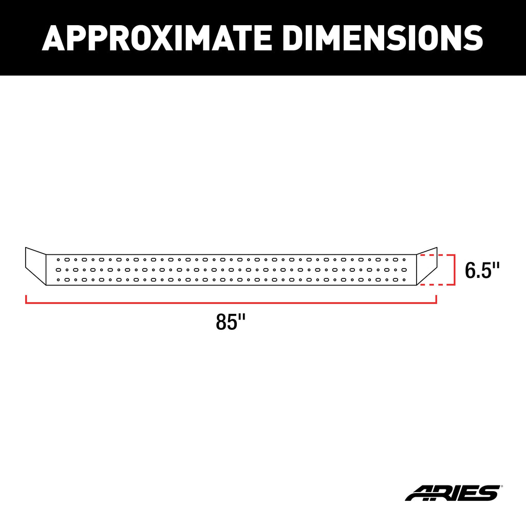 ARIES RidgeStep 6-1/2" x 85" Black Steel Running Boards, 2015-2026 Ford F-150, 2017-2026 Ford F-250/F-350/F-450/F-550 Super Duty