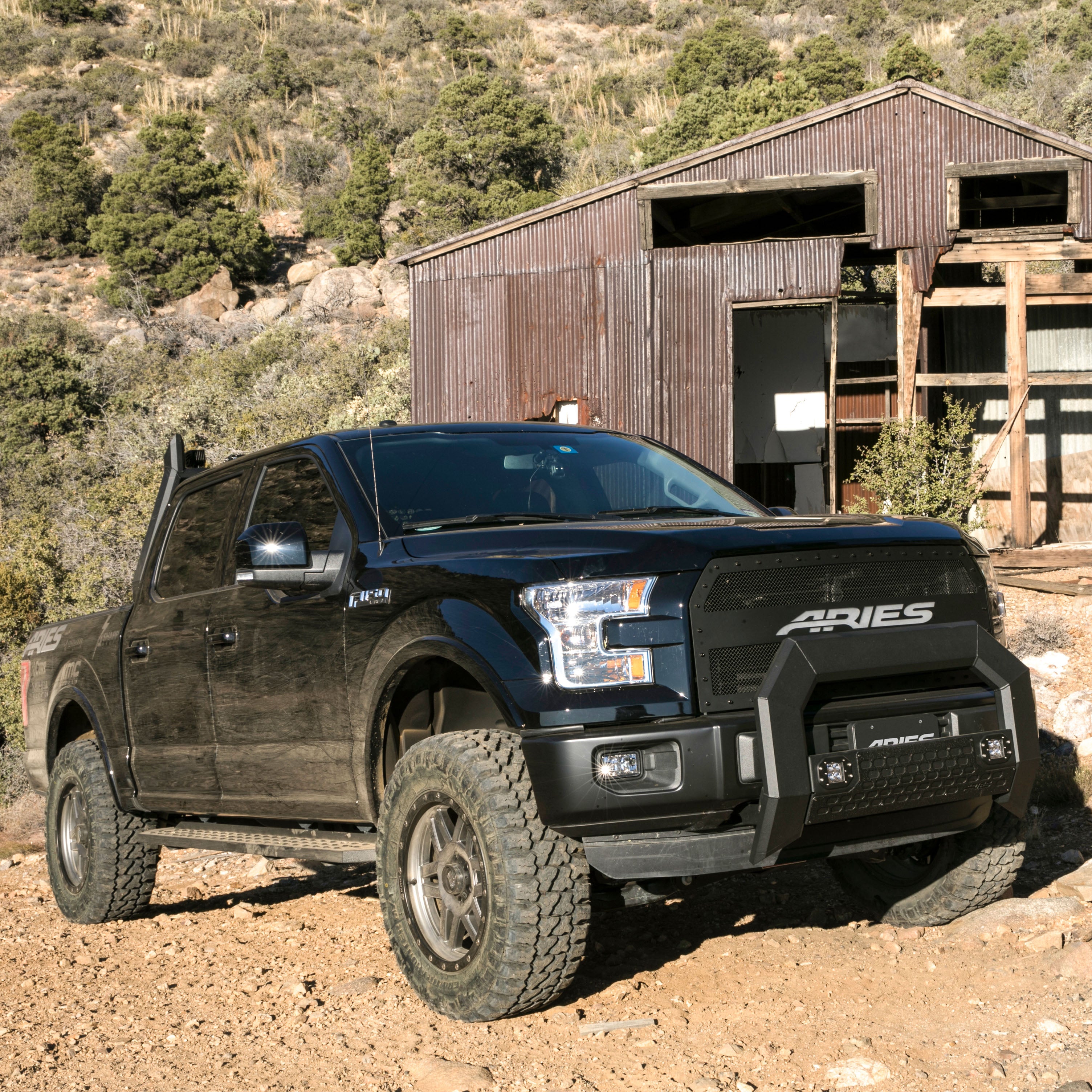 ARIES RidgeStep 6-1/2" x 85" Black Steel Running Boards, 2015-2026 Ford F-150, 2017-2026 Ford F-250/F-350/F-450/F-550 Super Duty