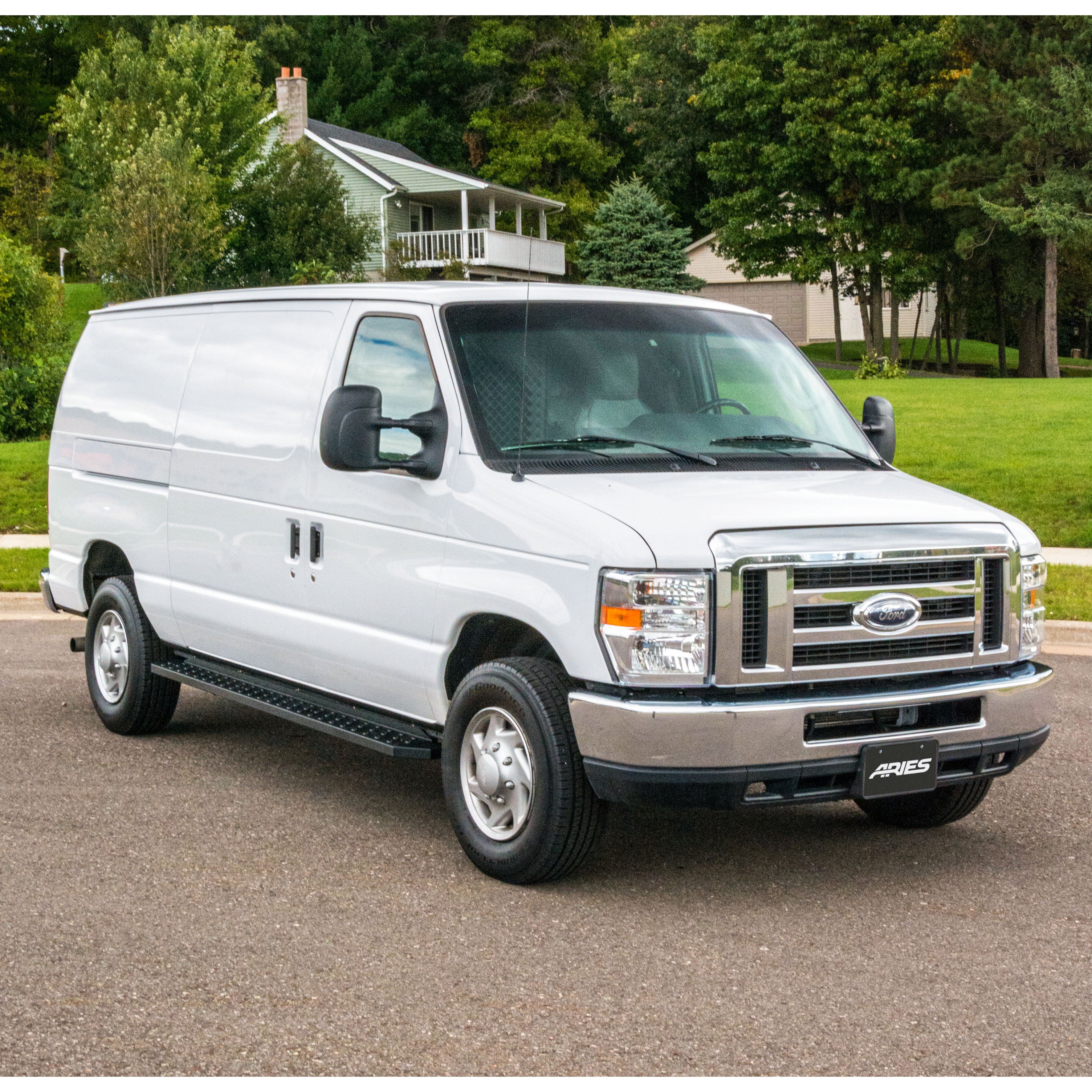 ARIES RidgeStep 6-1/2" x 96", 36" Black Steel Running Boards, 1999-2014 Ford E-350 Super Duty