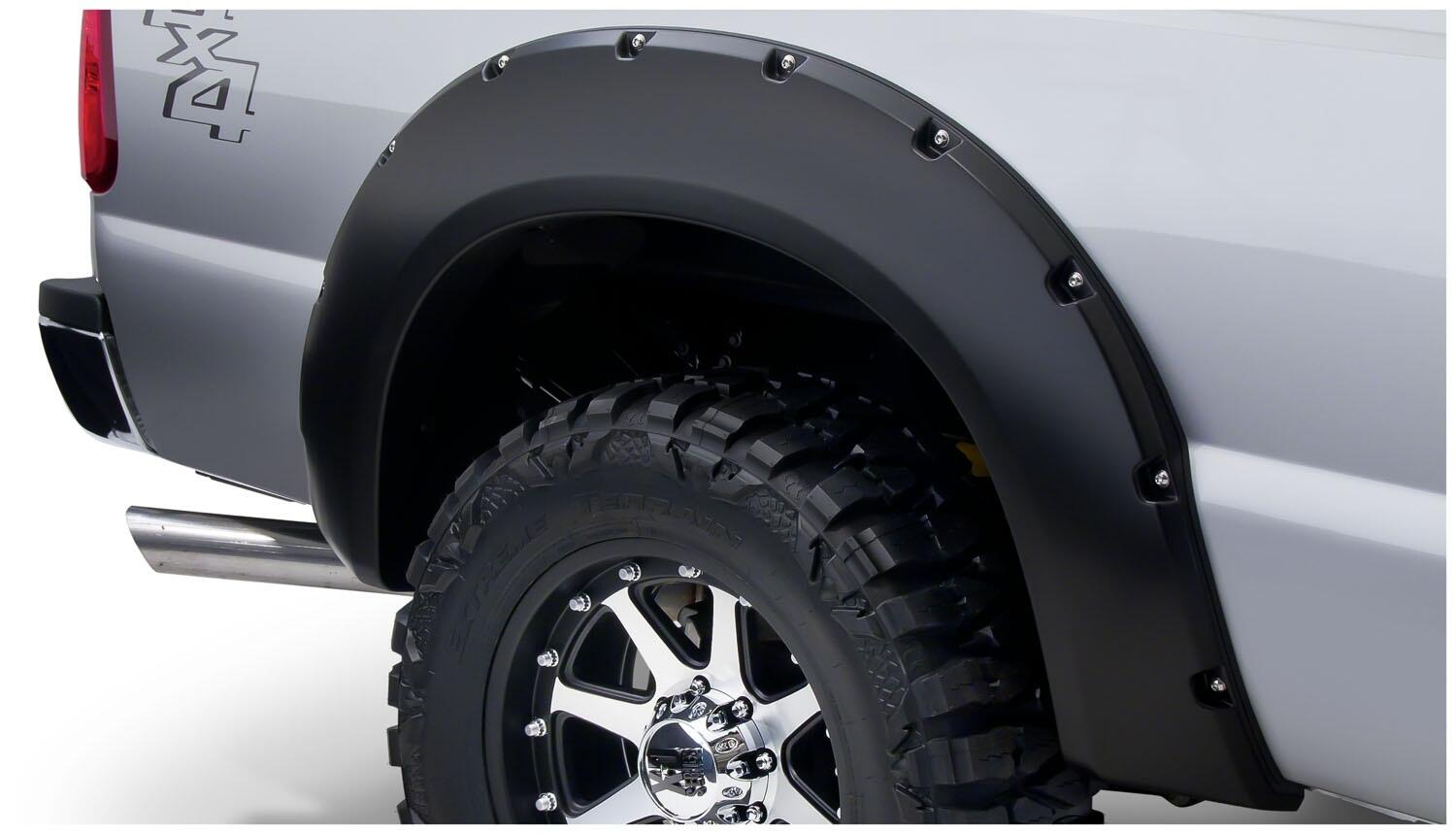 Black Pocket/Rivet Style Smooth Finish 4-Piece Fender Flare Set For 2008-2010 Ford F250/F350 Super Duty Bushwacker