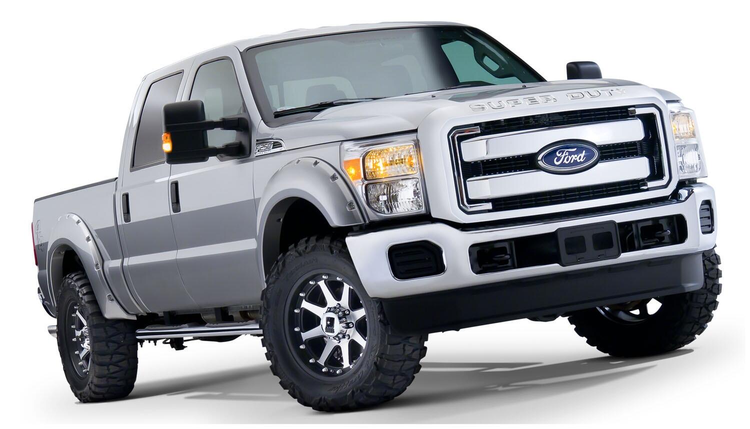Black Pocket/Rivet Style Smooth Finish 4-Piece Fender Flare Set For 2008-2010 Ford F250/F350 Super Duty Bushwacker