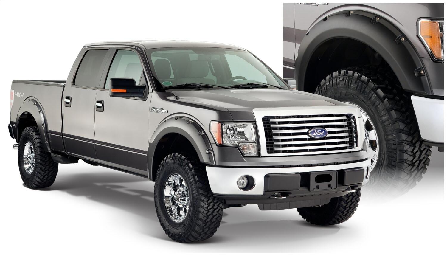 Black Pocket/Rivet Style Smooth Finish 4-Piece Fender Flare Set For 2009-2014 Ford F150 (Excludes Raptor) Bushwacker