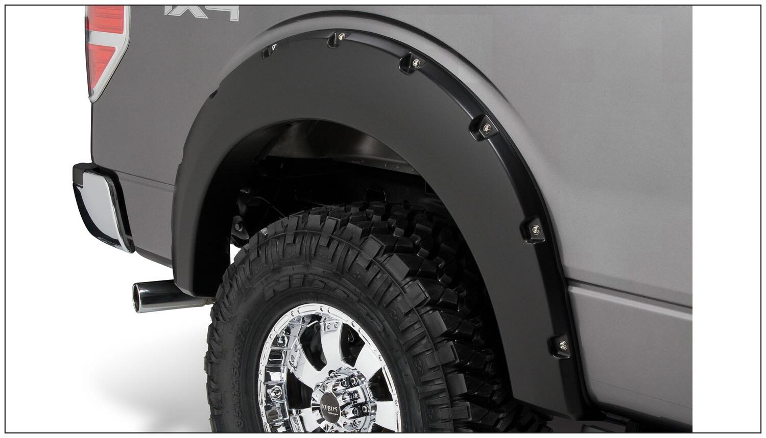 Black Pocket/Rivet Style Smooth Finish 4-Piece Fender Flare Set For 2009-2014 Ford F150 (Excludes Raptor) Bushwacker