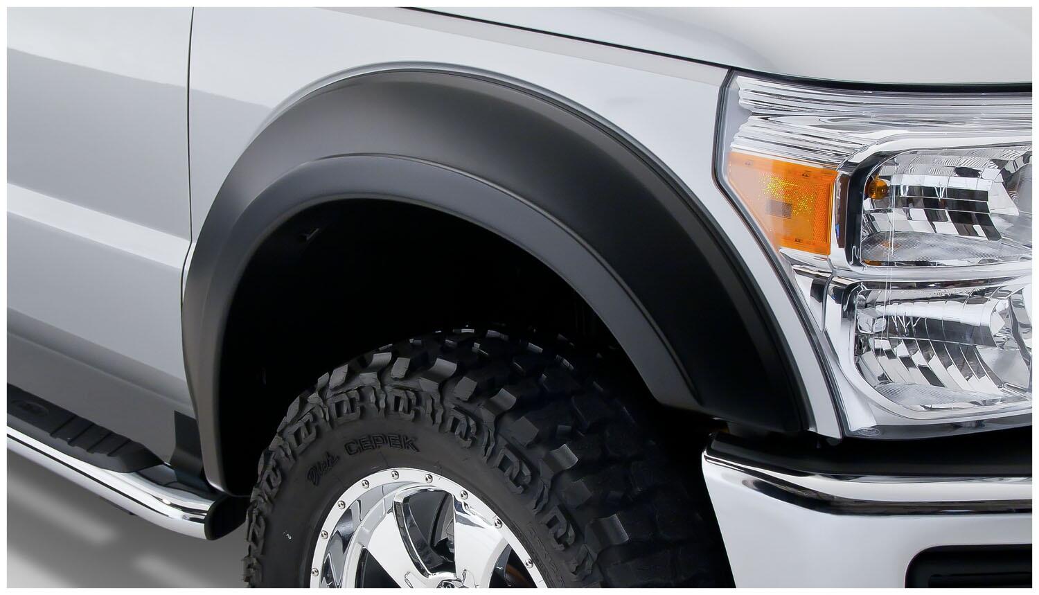 Black Extendafender Style Smooth Finish 4-Piece Fender Flare Set For 2011-2016 Ford F250/F350 Super Duty (Excludes Dually) Bushwacker