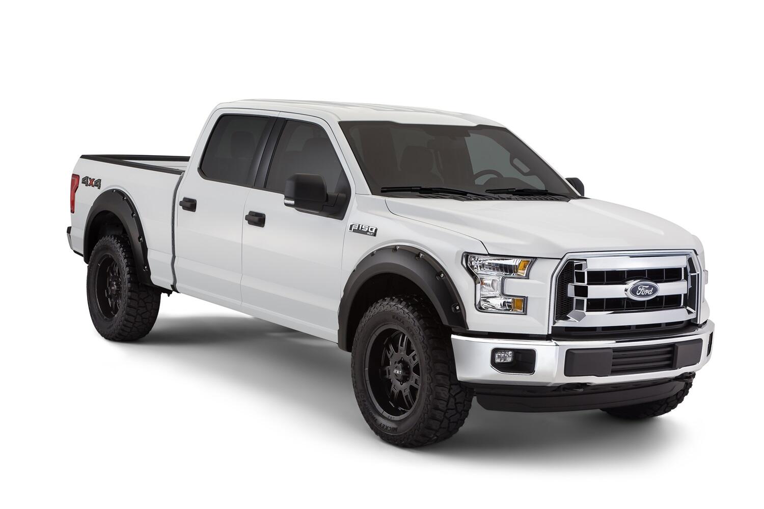 Black Pocket/Rivet Style Smooth Finish 4-Piece Fender Flare Set For 2015-2017 Ford F150 (Excludes Models W/Tech Package) Bushwacker
