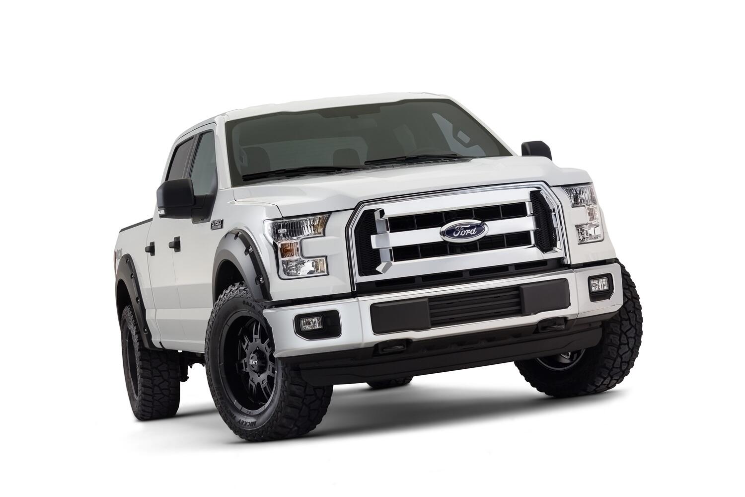 Black Pocket/Rivet Style Smooth Finish 4-Piece Fender Flare Set For 2015-2017 Ford F150 (Excludes Models W/Tech Package) Bushwacker