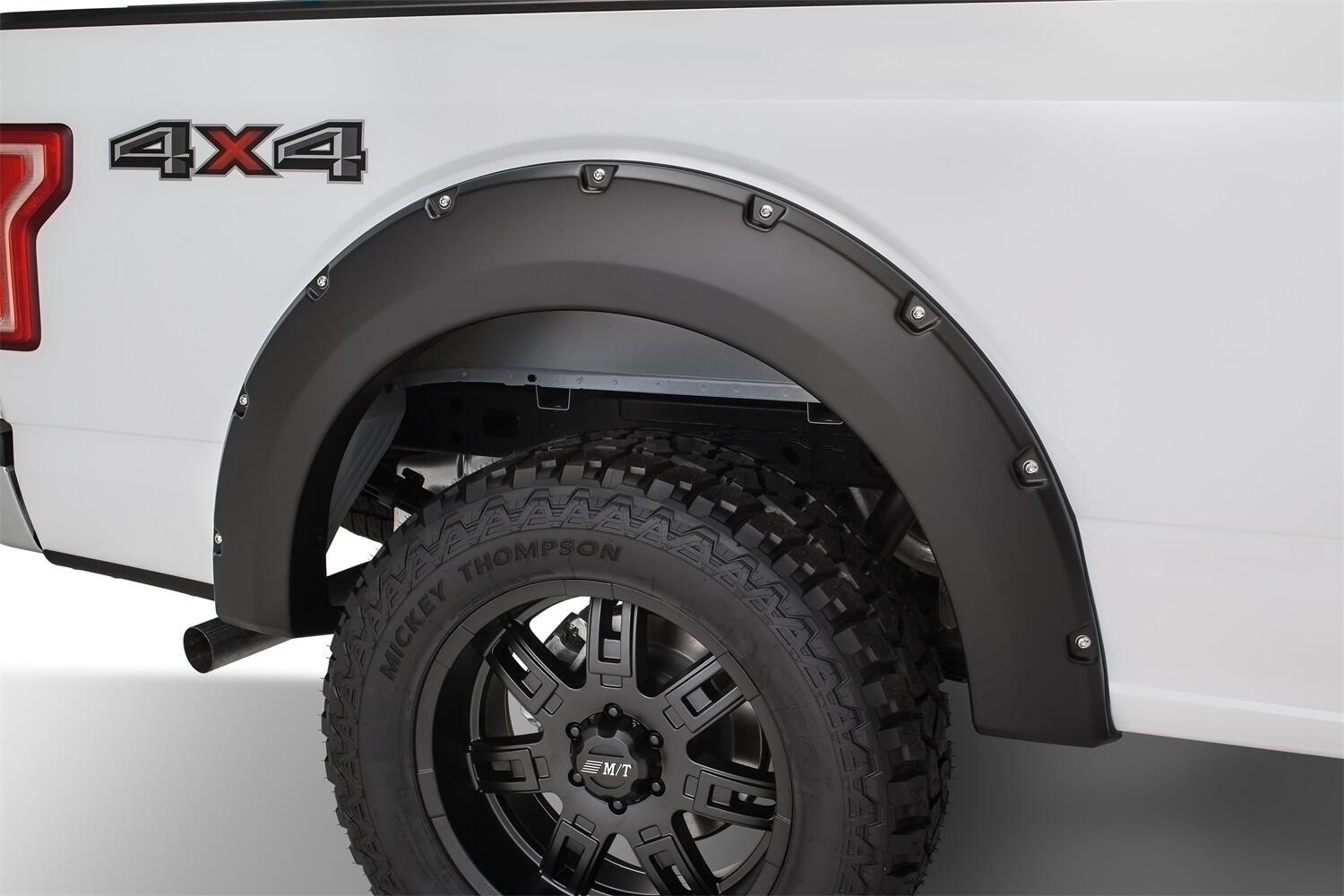 Black Pocket/Rivet Style Smooth Finish 4-Piece Fender Flare Set For 2015-2017 Ford F150 (Excludes Models W/Tech Package) Bushwacker
