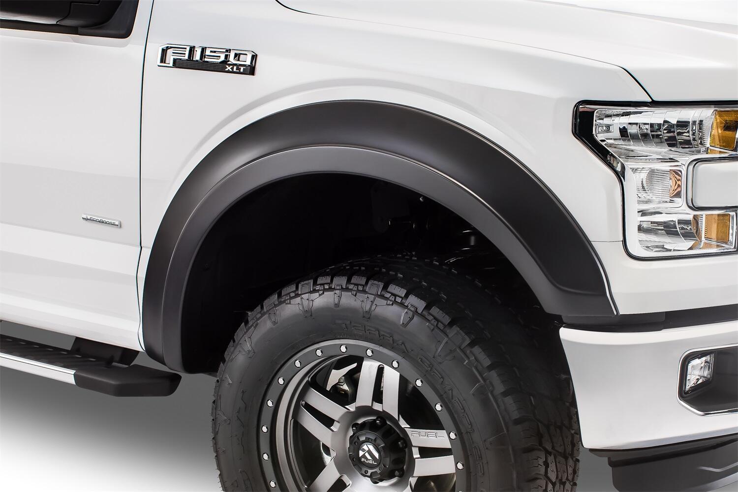 Black Extendafender Style Smooth Finish 4-Piece Fender Flare Set For 2015-2017 Ford F150 (Excludes Models W/Tech Package) Bushwacker