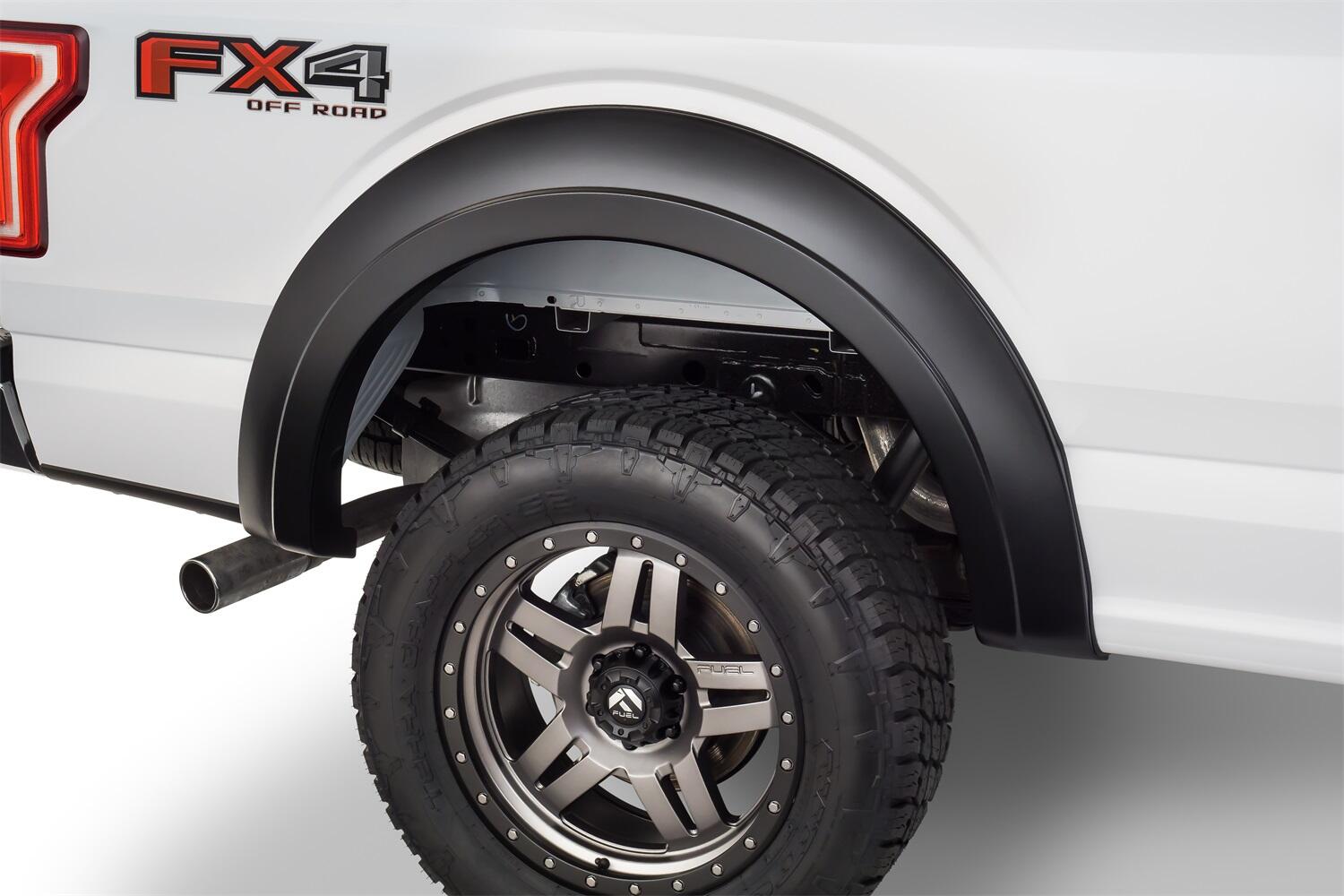 Black Extendafender Style Smooth Finish 4-Piece Fender Flare Set For 2015-2017 Ford F150 (Excludes Models W/Tech Package) Bushwacker