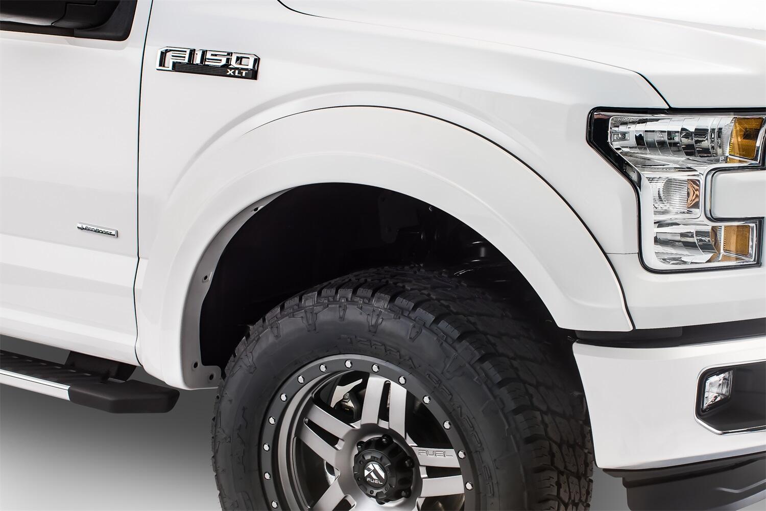 Black Extendafender Style Smooth Finish 4-Piece Fender Flare Set For 2015-2017 Ford F150 (Excludes Models W/Tech Package) Bushwacker