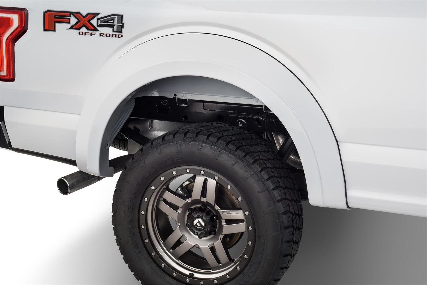 Black Extendafender Style Smooth Finish 4-Piece Fender Flare Set For 2015-2017 Ford F150 (Excludes Models W/Tech Package) Bushwacker