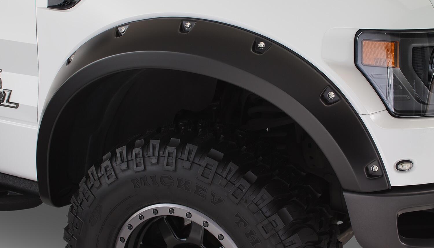 Black Pocket/Rivet Style Smooth Finish 4-Piece Fender Flare Set For 2010-2014 Ford Raptor Bushwacker
