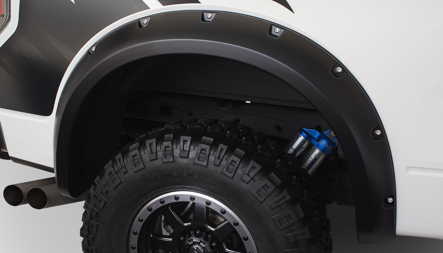 Black Pocket/Rivet Style Smooth Finish 4-Piece Fender Flare Set For 2010-2014 Ford Raptor Bushwacker