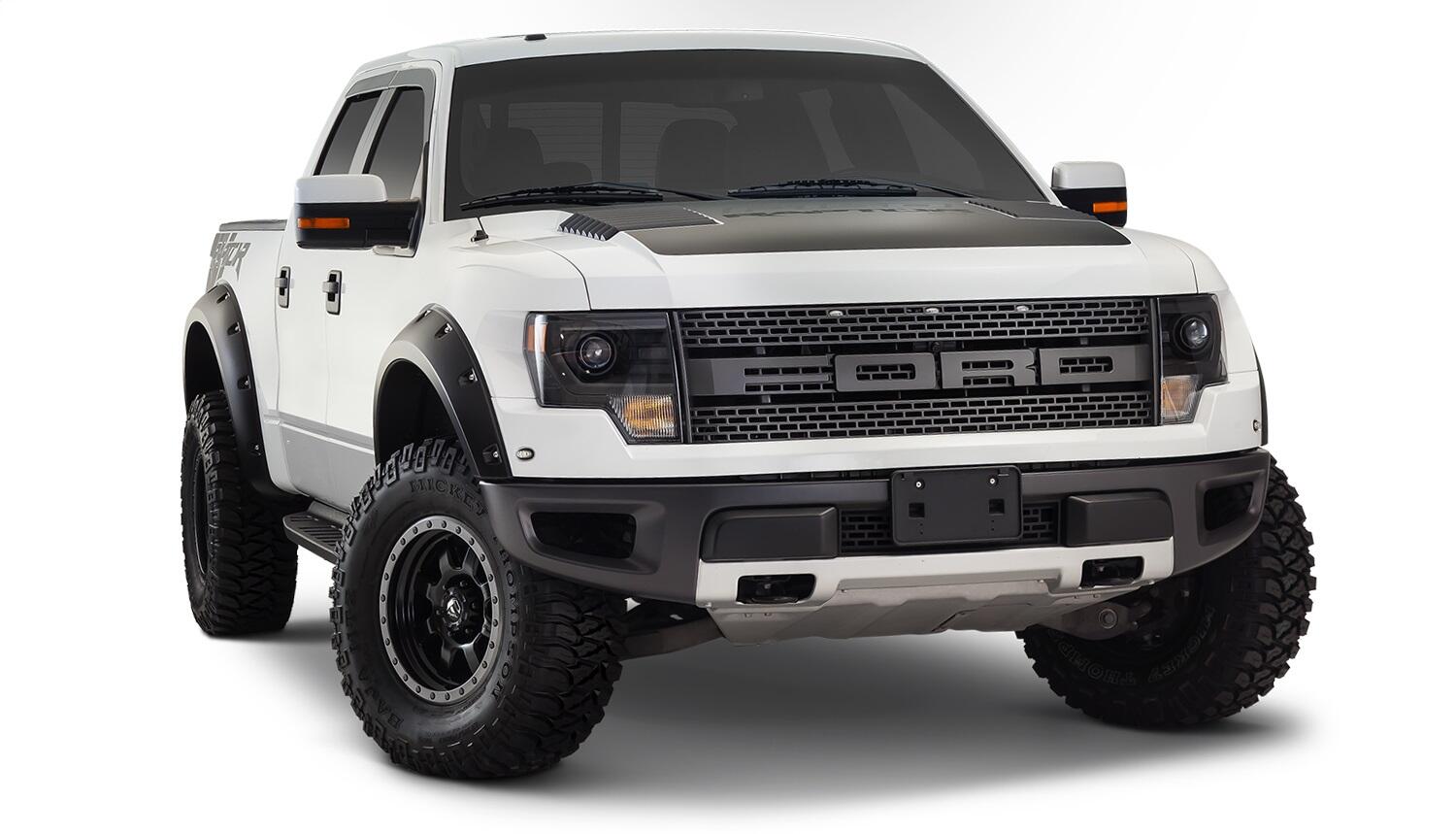 Black Pocket/Rivet Style Smooth Finish 4-Piece Fender Flare Set For 2010-2014 Ford Raptor Bushwacker
