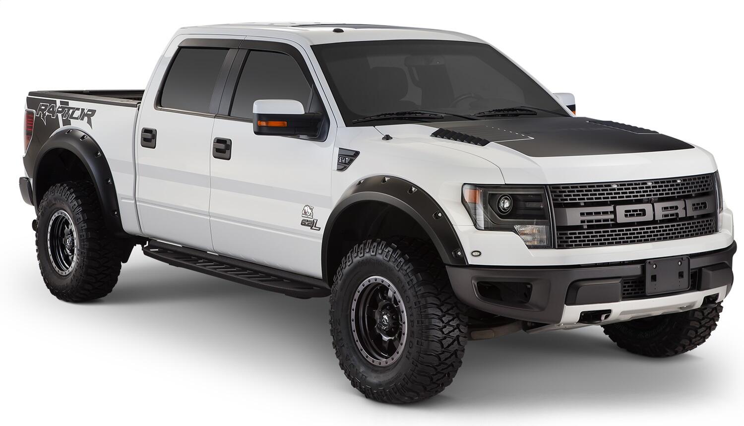Black Pocket/Rivet Style Smooth Finish 4-Piece Fender Flare Set For 2010-2014 Ford Raptor Bushwacker
