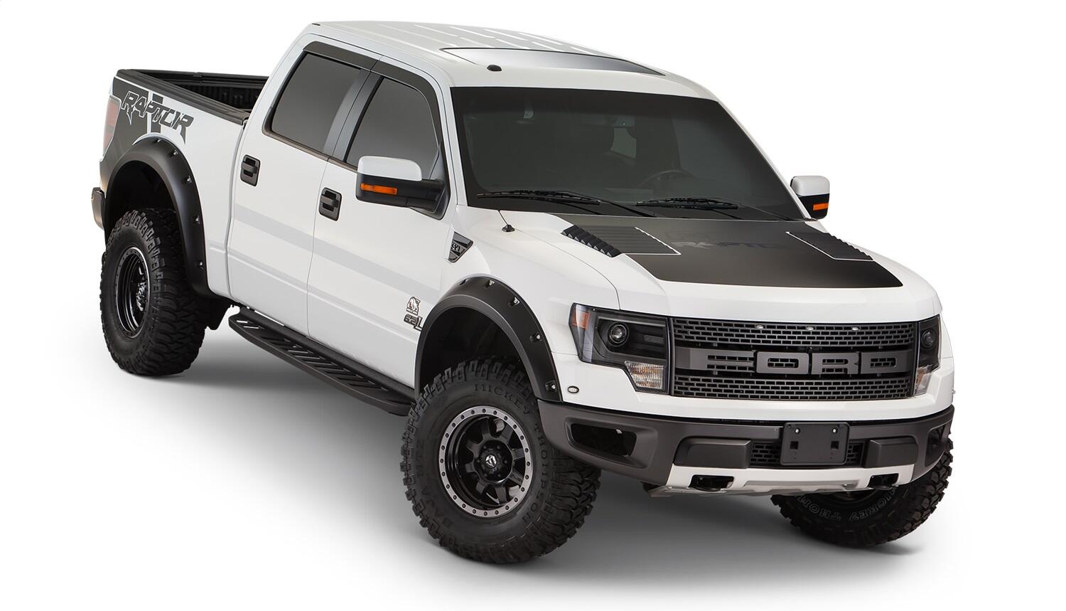 Black Pocket/Rivet Style Smooth Finish 4-Piece Fender Flare Set For 2010-2014 Ford Raptor Bushwacker