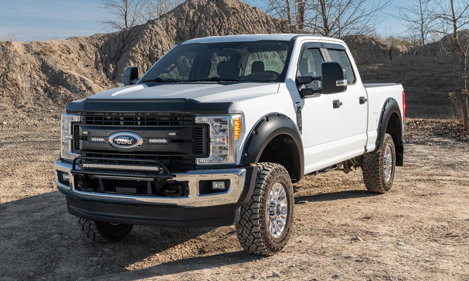 Black Pocket/Rivet Style Smooth Finish 4-Piece Fender Flare Set For 2017-2022 Ford F250/F350 Super Duty W/81.8 Inch Bed Bushwacker