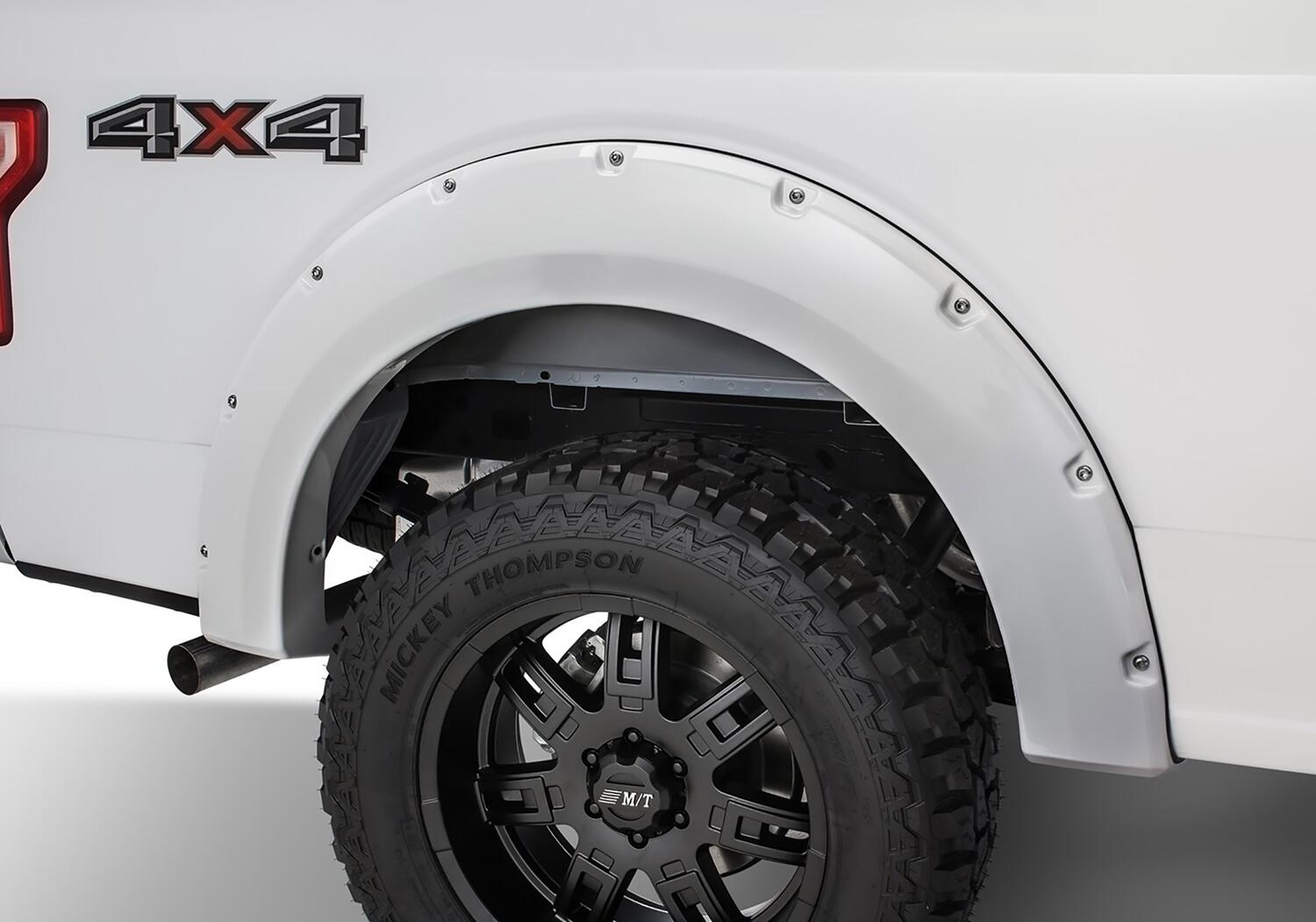 Pocket/Rivet Style Color Matched Oxford White 4-Piece Fender Flare Set For 2017-2022 Ford F250/F350 Super Duty Bushwacker