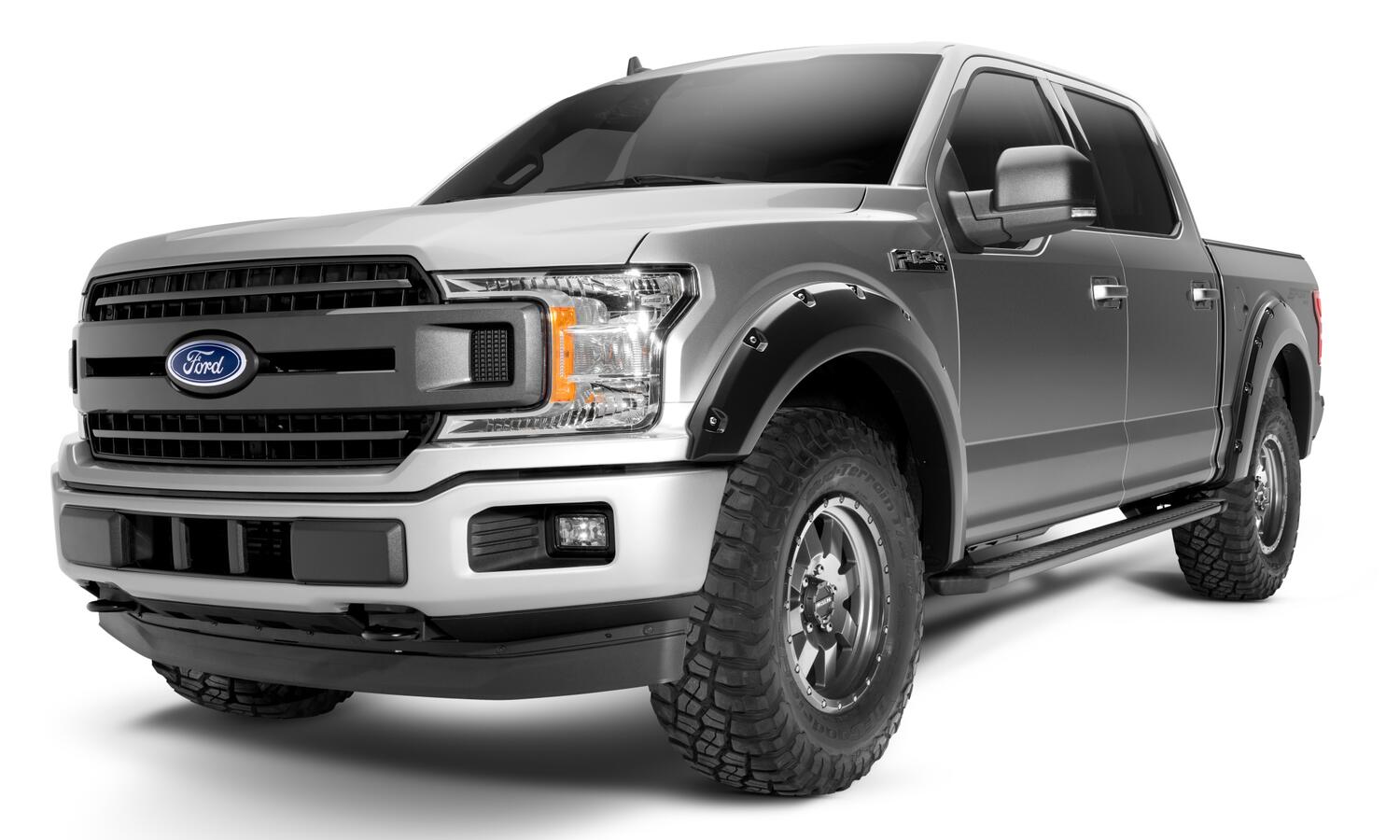 Black Pocket/Rivet Style Smooth Finish 4-Piece Fender Flare Set For 2018-2020 Ford F150 Bushwacker