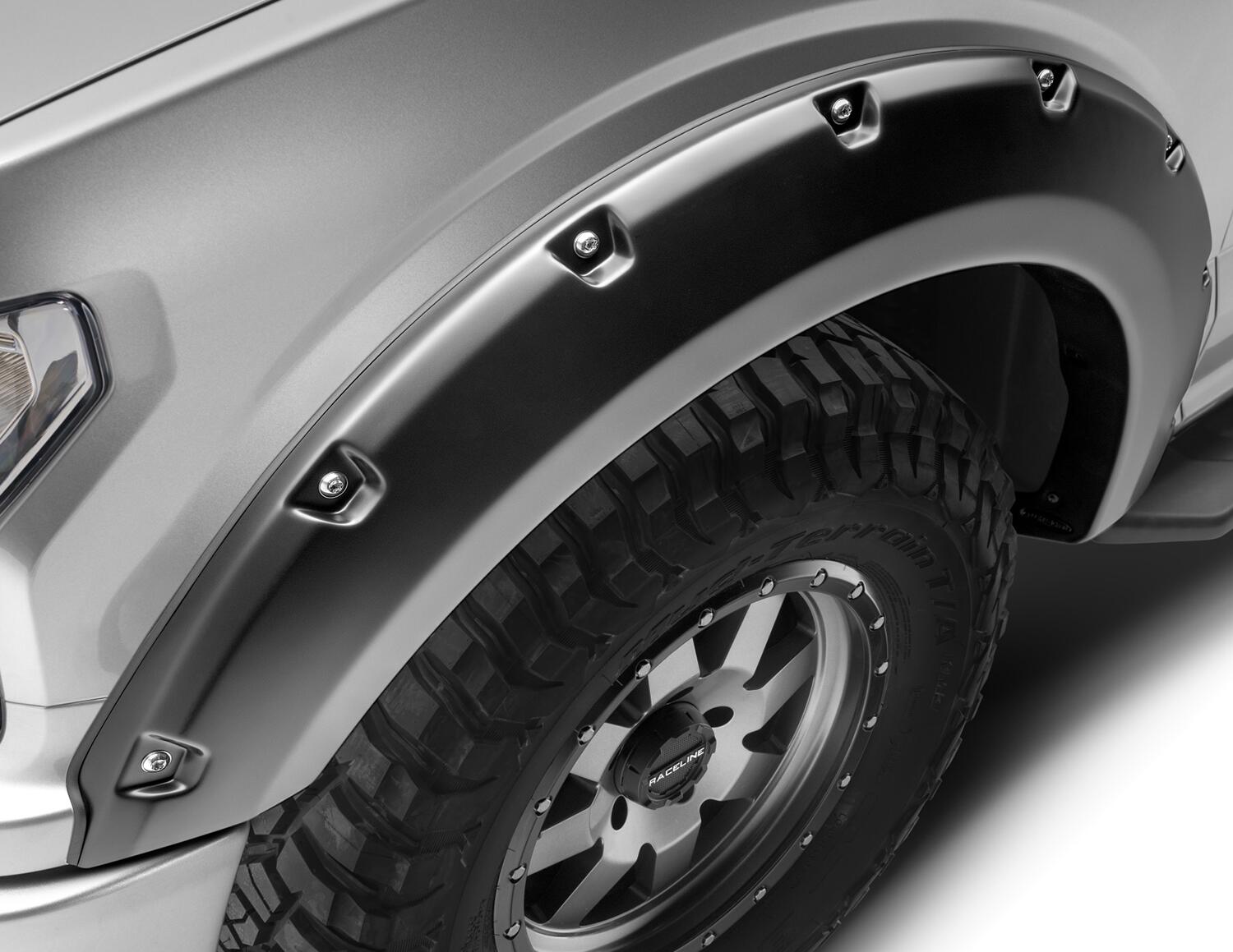 Black Pocket/Rivet Style Smooth Finish 4-Piece Fender Flare Set For 2018-2020 Ford F150 Bushwacker